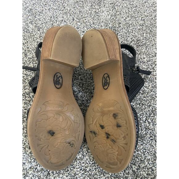 Sofft Sandals Womens 6.5 M Black Slip On Leather Casual Sara Peep Toe Block Heel - Picture 5 of 6